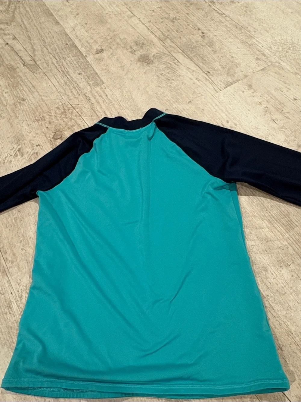 Lands' End Teal & Navy Long Sleeve Swim Rash Guard with Sequin Turtle